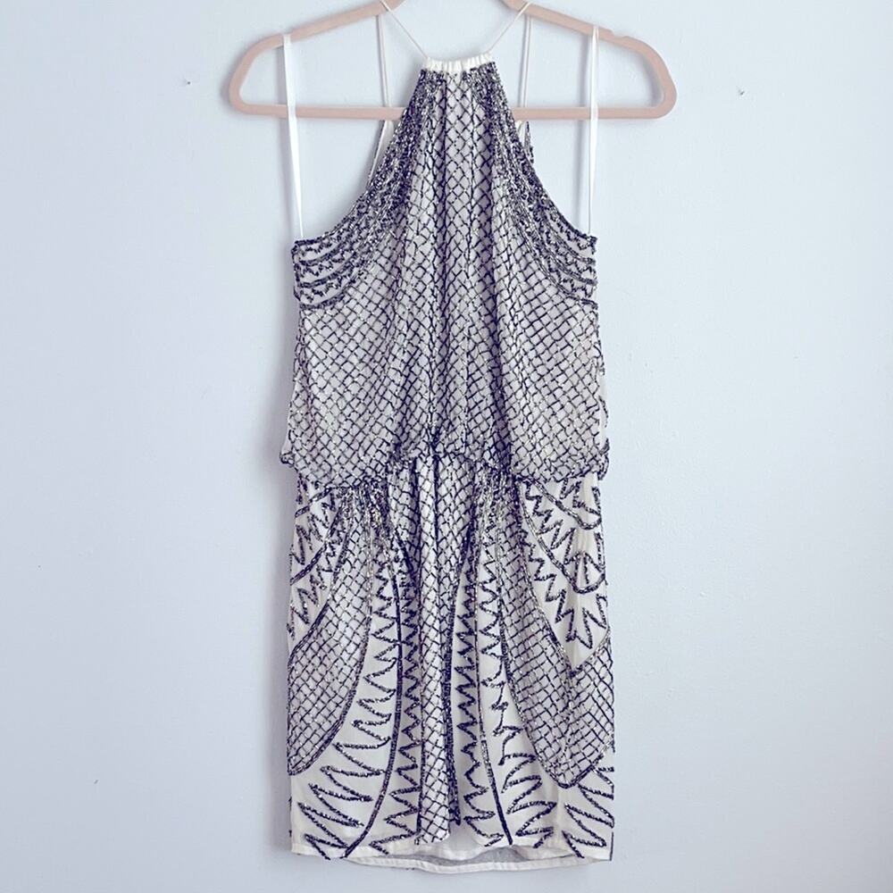 NWT Lotus Threads fully beaded art deco halter mini cocktail dress
